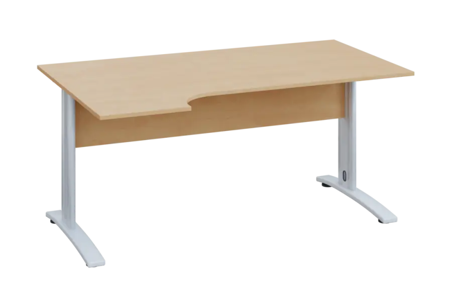 ERK 28 - 164 stůl kancelářský, rohový, levý, kovová podnož bílá, deska 25 mm, široký 1600 mm, bříza irská